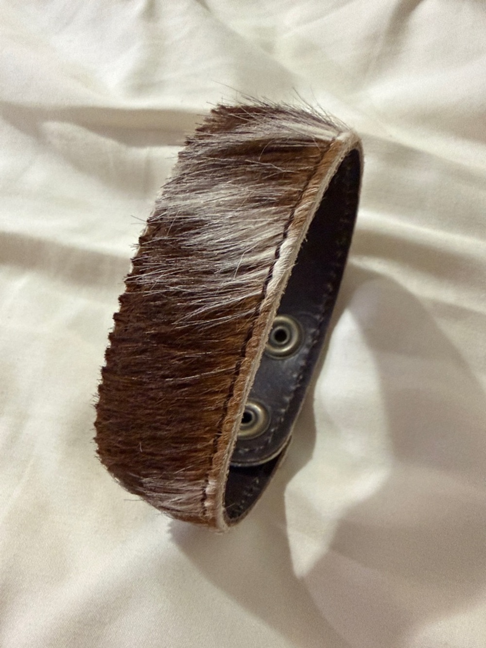 Leather and Brown Fur Snap Bracelet - Men Accessories